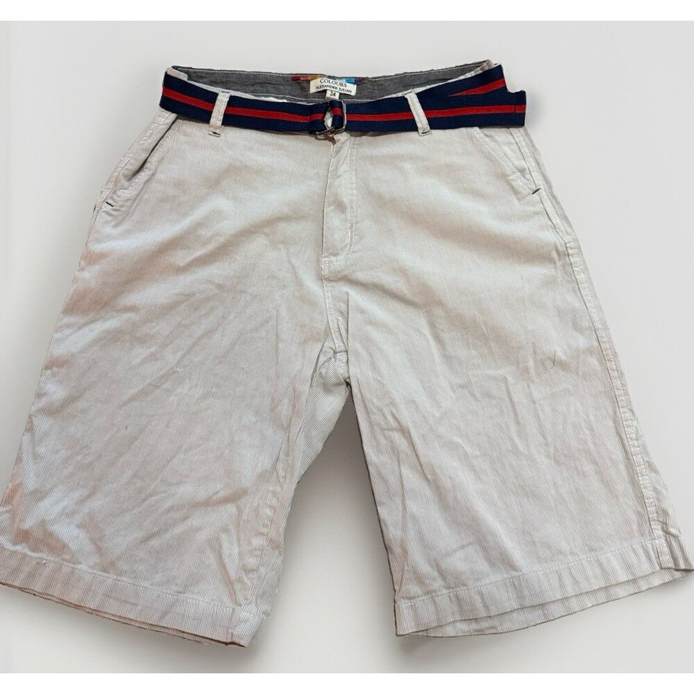 Alexander Julian Colours Men's 34 Chino Shorts Cotton Striped Belted Pockets Zip